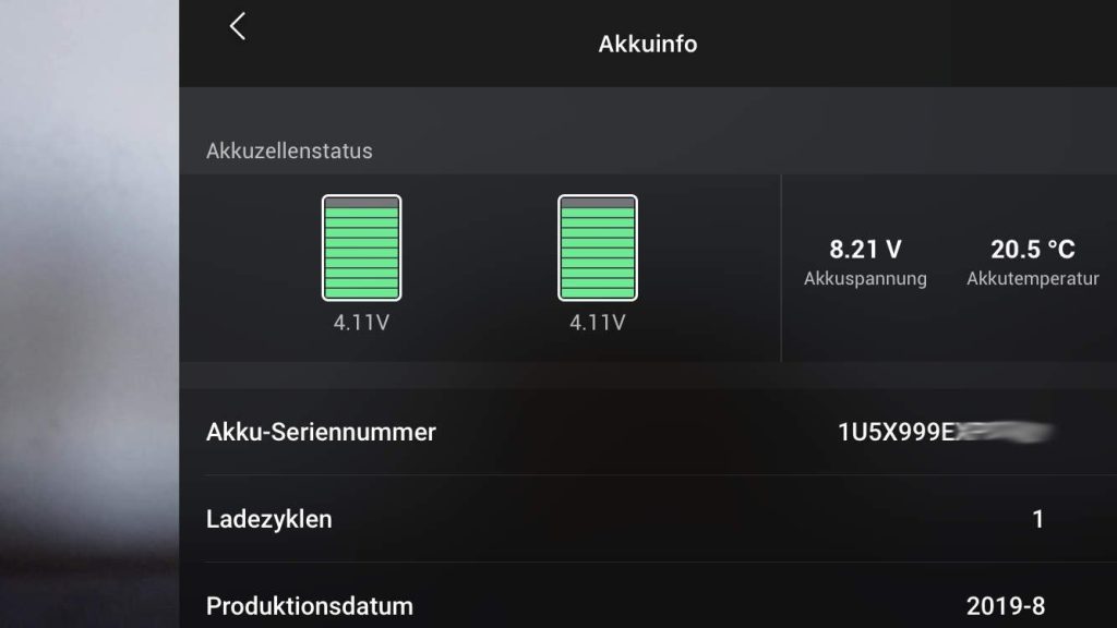 DJI Fly App - Mavic Mini Akkuanzeige 2S LiIon
