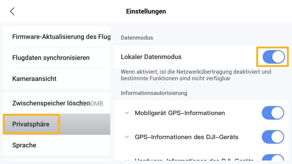 Local Data Mode Lokaler Datenmodus in Fly App aktivieren