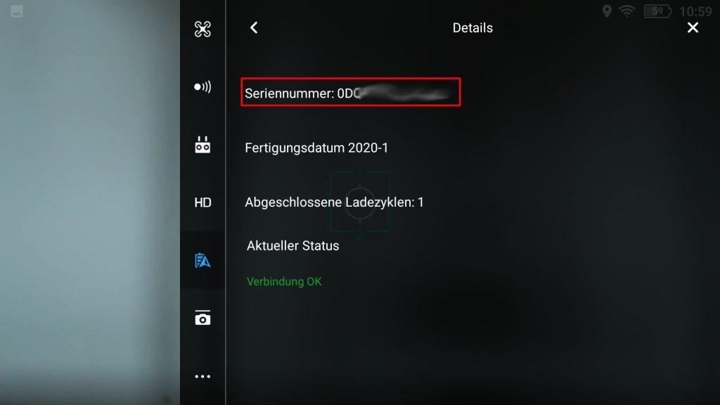 DJI Go 4 App Akku Seriennummer anzeigen