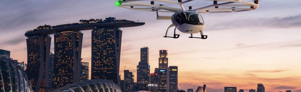 Volocopter Volocity Flugtaxi vor dem Marina Bay Sand in Singapur