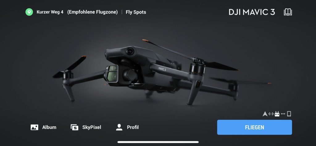 DJI Fly App Home Screen für Mavic 3