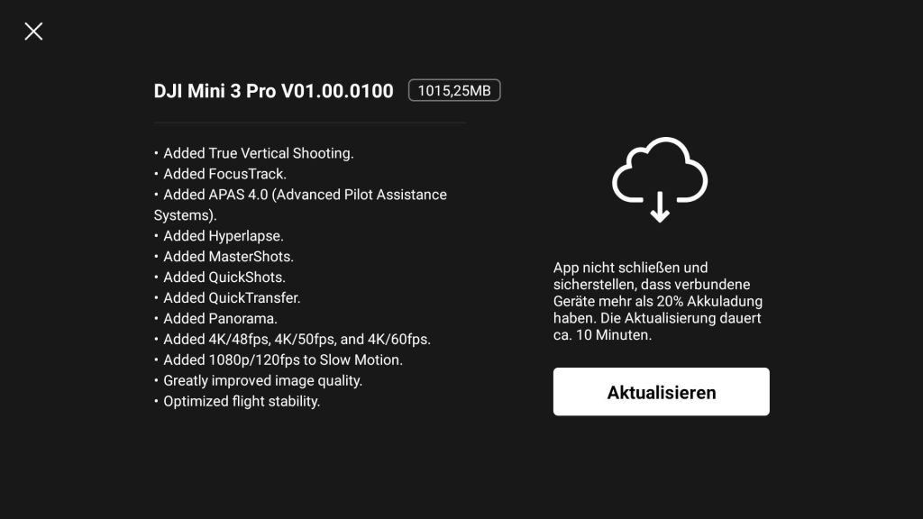 DJI Mini 3 Pro Firmware Update v01.00.0100