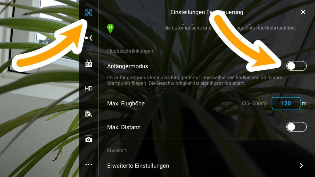Anfängermodus in der DJI GO 4 App einschalten