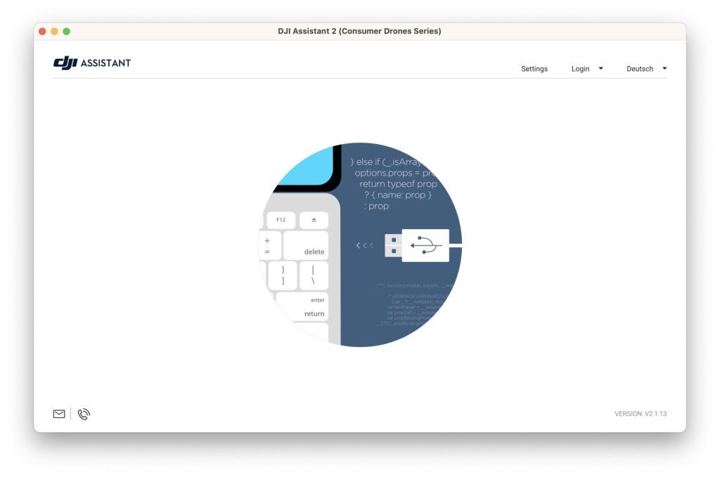 Der Verbindungsbildschirm des DJI Assistenz Tools