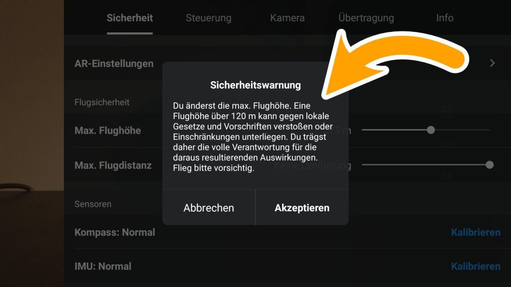 DJI Mini 4 Pro - Maximale Flughöhe über 120 m Warnung in DJI Fly App 1.12.0