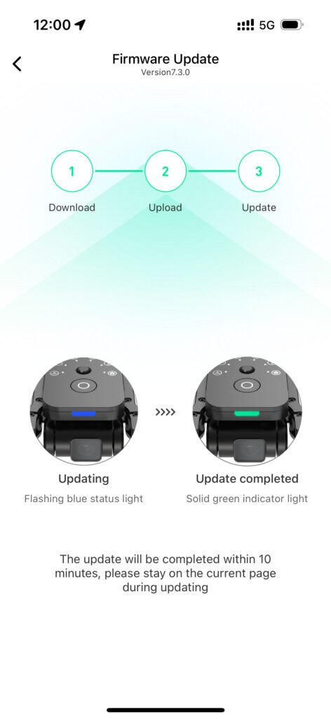 HoverAir X1 Firmware Update im Gange.