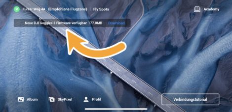 DJI Fly App Firmware Aktualisierung verfügbar Nachricht auf dem Homescreen